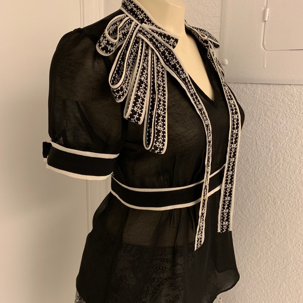 Embellished Sheer Black Short Sleeve Blouse